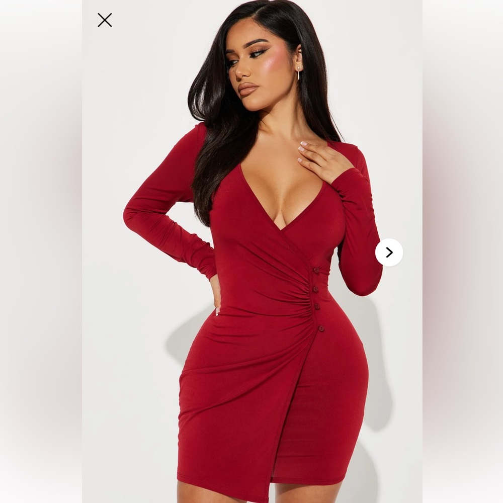 Fashion Nova Deep Red Long Sleeve Dress